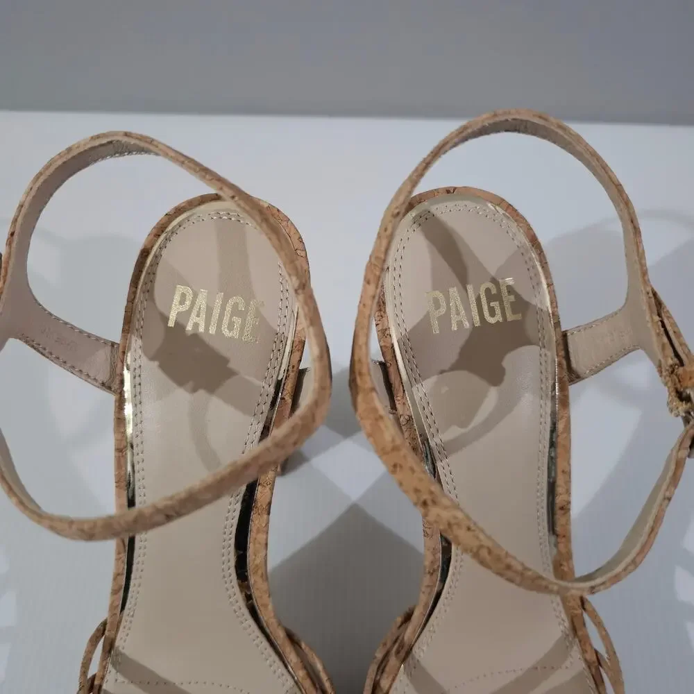 Paige Candice Cork Platform Sandal Womens Size 10 Strappy Chunky Block High Heel